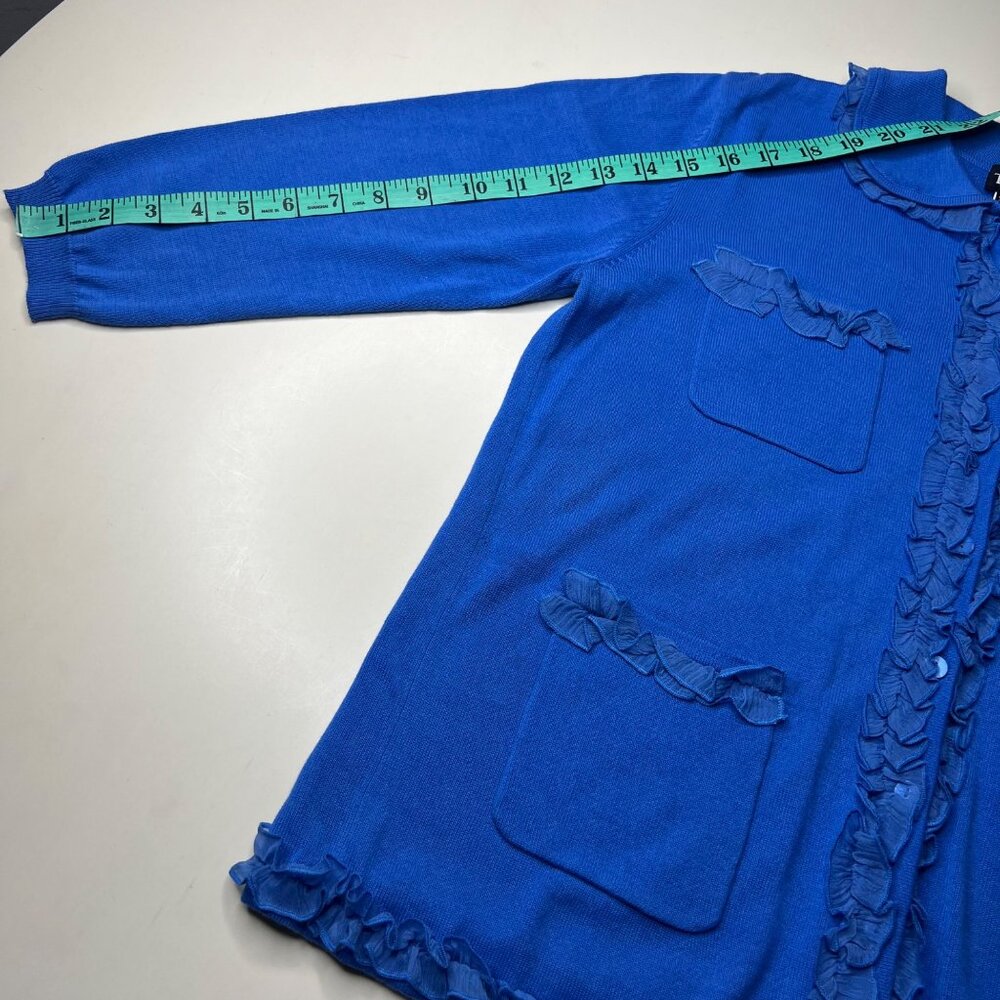 Tracy M. Blue Ruffled Cardigan Size L - Picture 8 of 9